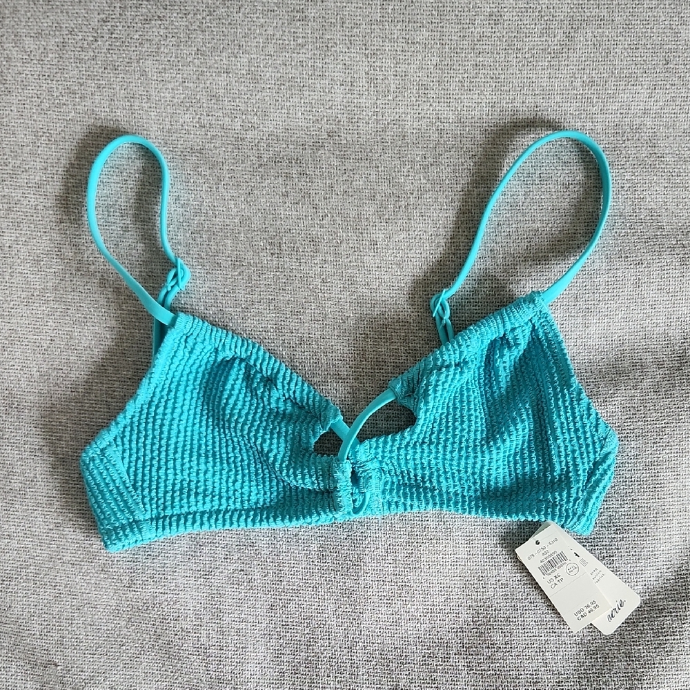 NWT Aerie Shimmery Crinkle Lace Up Scoop Bikini Top XS